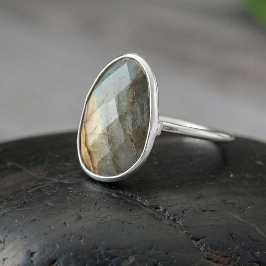 Sterling Silver Faceted Stone Ring