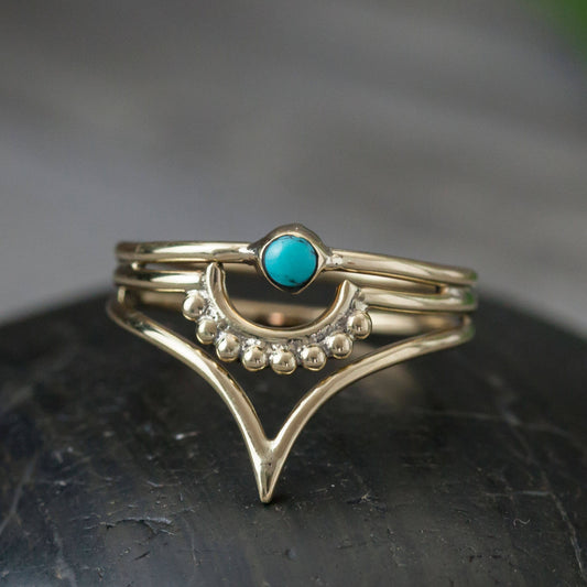 Brass Triple Layer Ring with Turquoise Stone