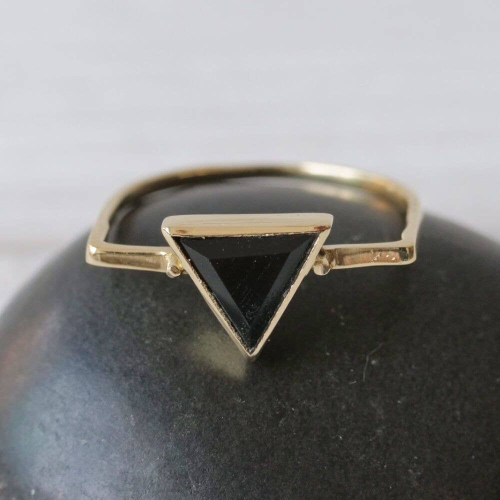 Brass Ring with Triangle Onyx Stone
