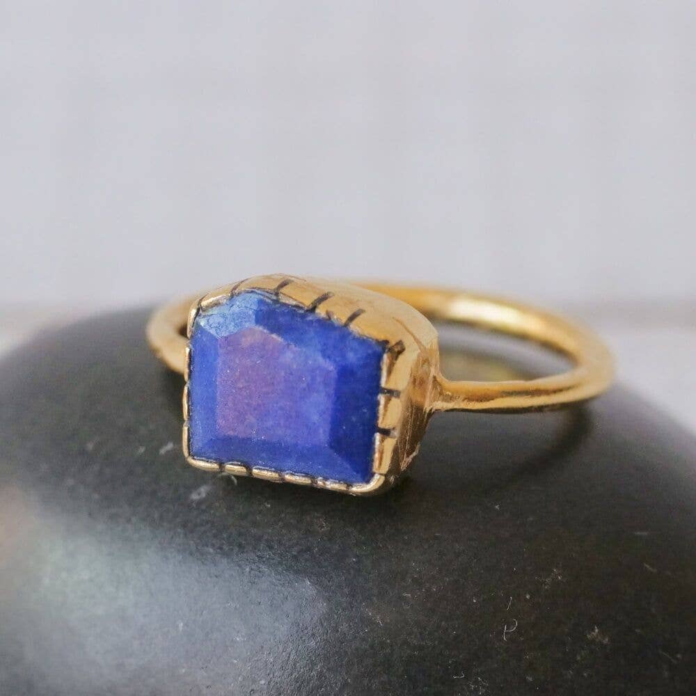 Gold Plated Block Lapis Stone Ring