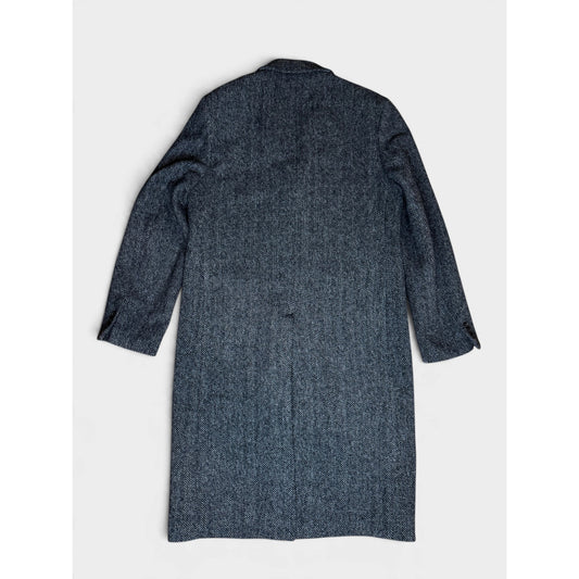 Vintage NEW Wool Overcoat Czechoslovakia Gray Herringbone 42 Large