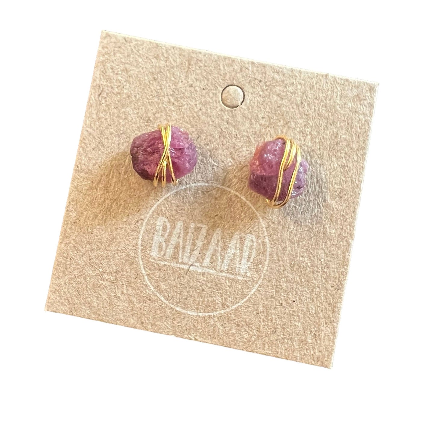 Wrapped Raw Stone Stud Earrings