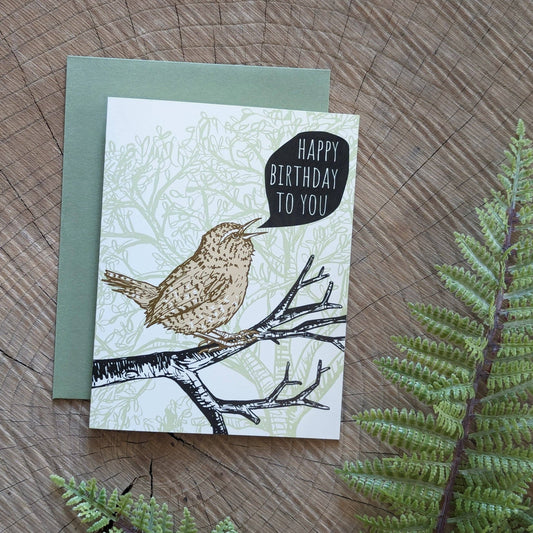 Greeting card | happy birthday to you wren - bird