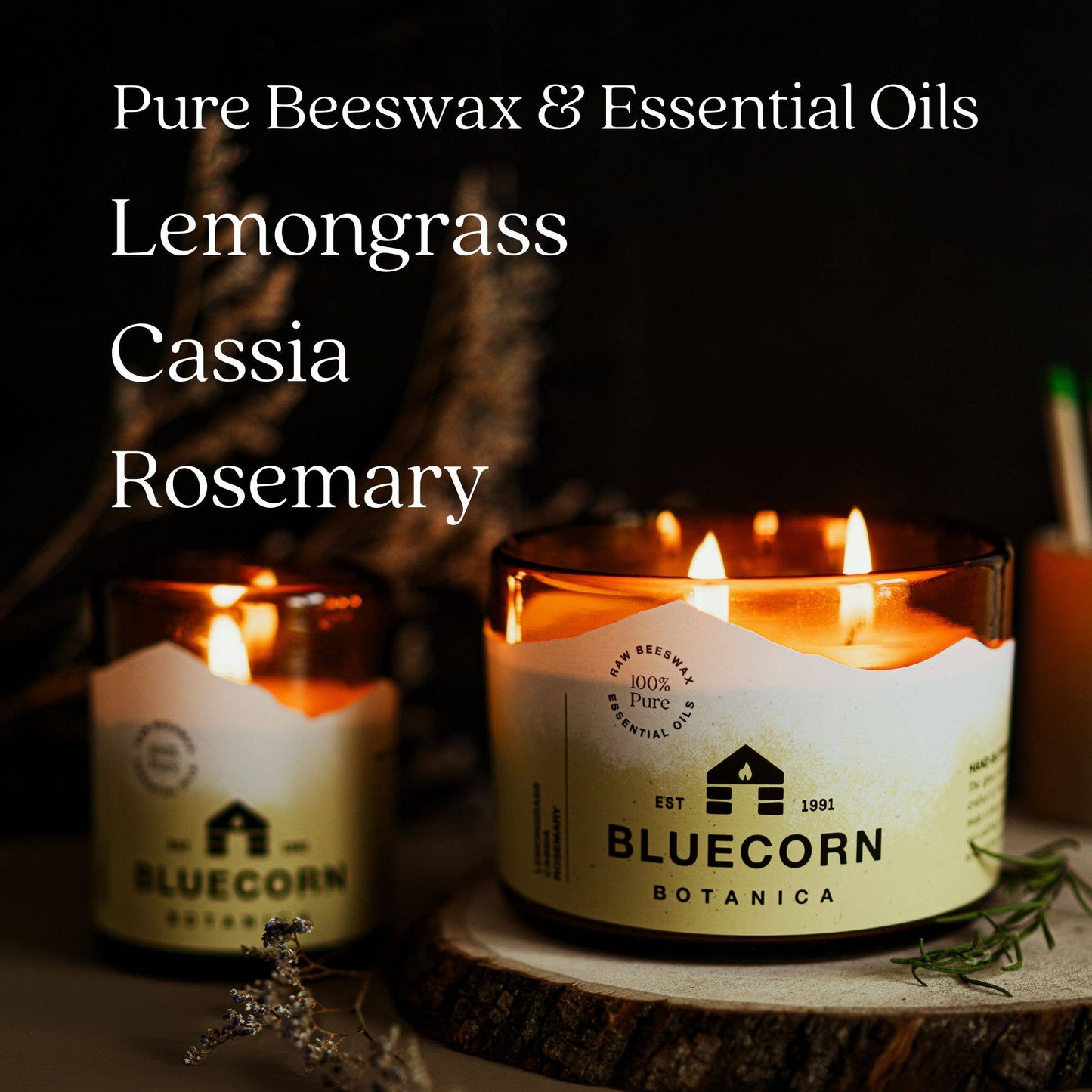 Scented Beeswax Candles - Pure Essential Oils - Blown Glass Holders