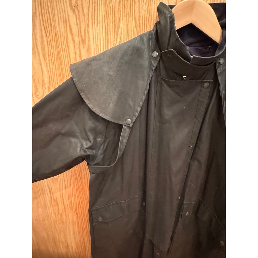 Vintage Australian Outback Outfitters Mens XL Black Oilskin Duster Coat Full