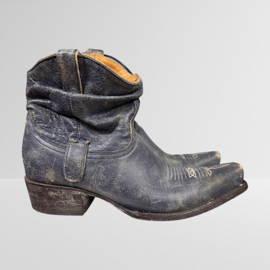 Western OG by Old Gringo Slouchy Cowboy Boots Short Gray Crackle Women's 8 Tab