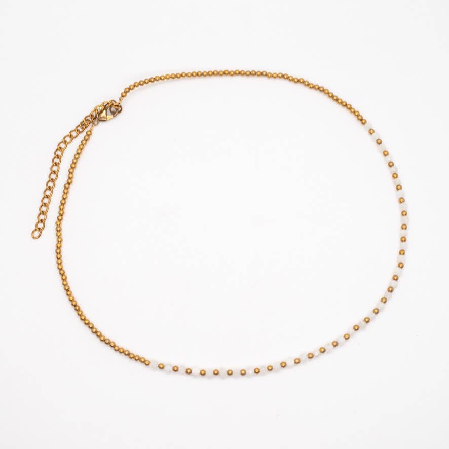 Simple Beaded Faceted Stone Necklace - Great for Layering!