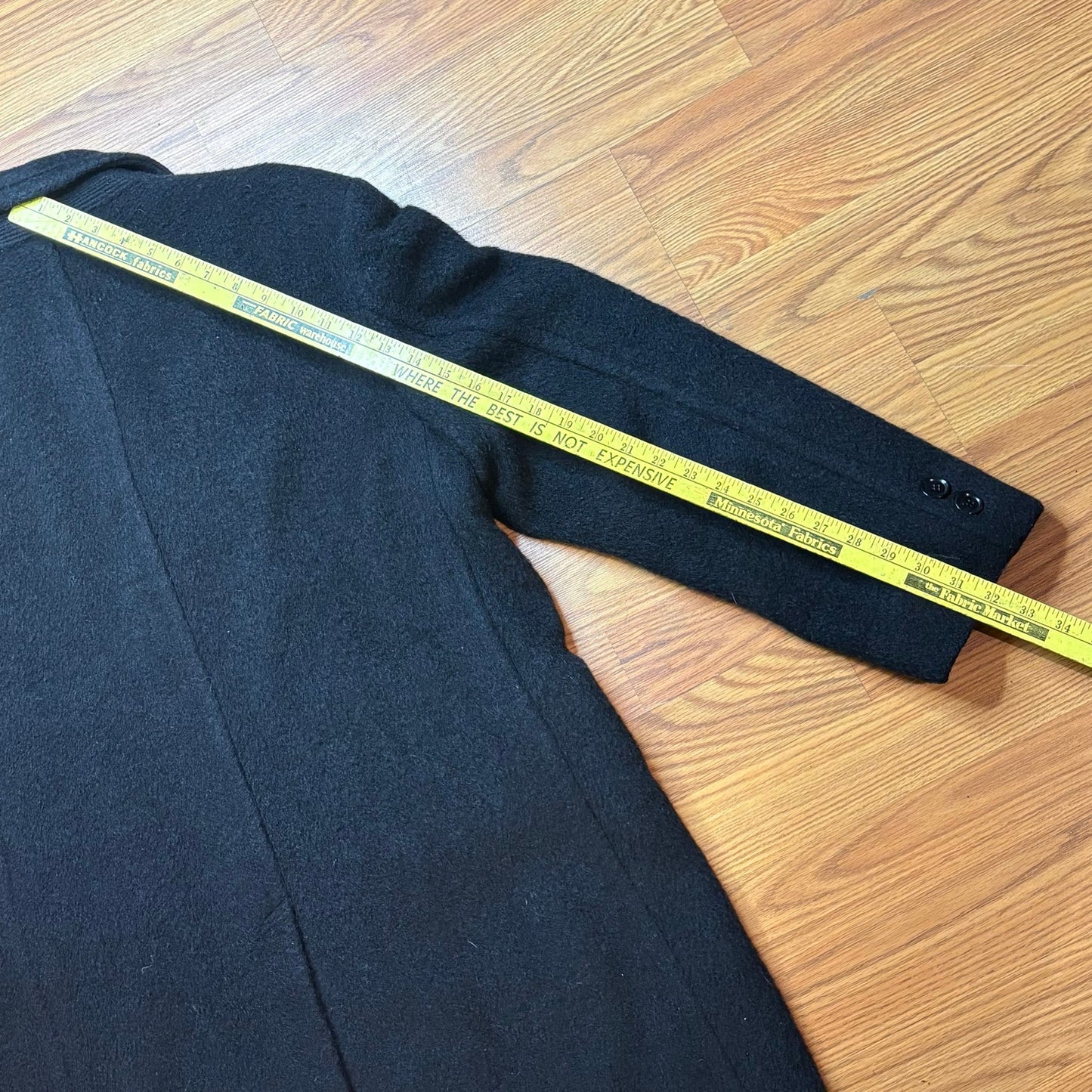 Vintage 1960s Custom Tailored Wool Overcoat Peacoat Black Mens Large Hong Kong