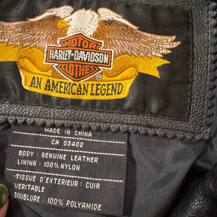 Harley Davidson Black Leather Moto Jacket Motorcycle Mens Size XL Asymmetrical