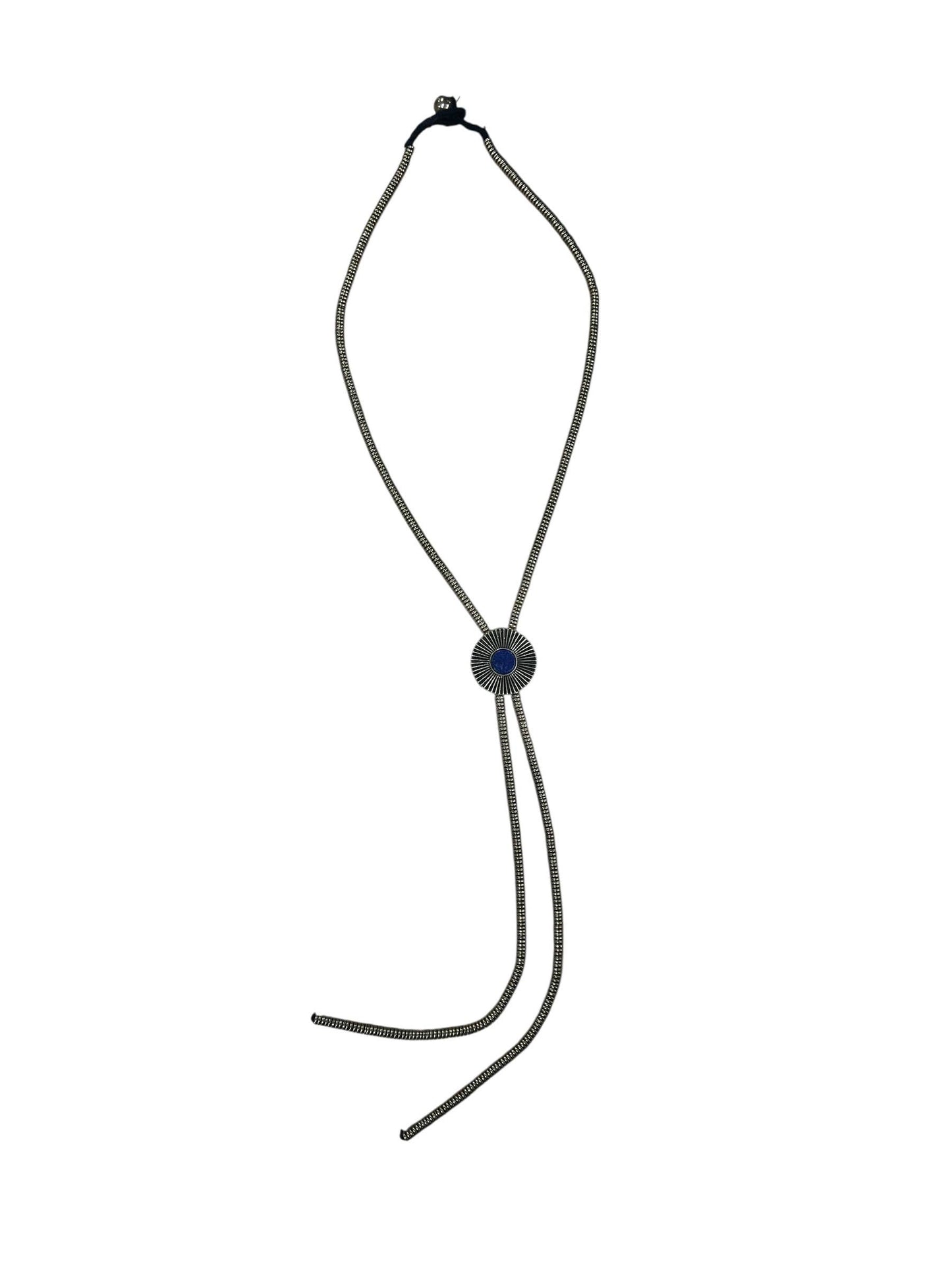 Brass Lapis Sunburst Bolo Necklace