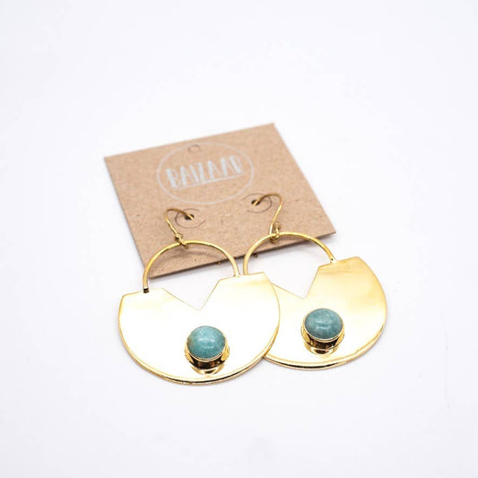 Brass Amazonite Shield Earrings