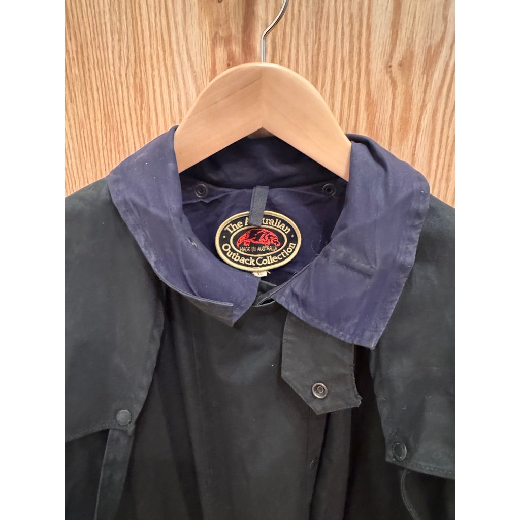 Vintage Australian Outback Outfitters Mens XL Black Oilskin Duster Coat Full