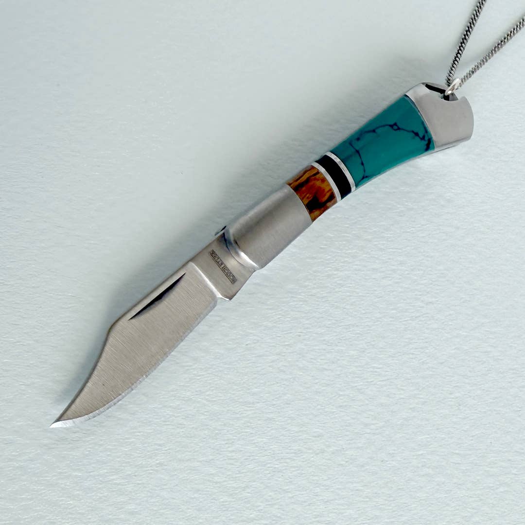 Turquoise and Wood Knife Necklace