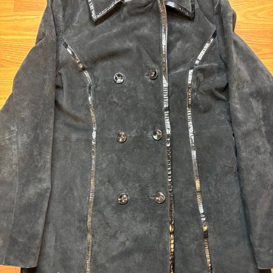 Vintage Y2k In Suede Leather Suede Patent Leather Peacoat Womens Small Black