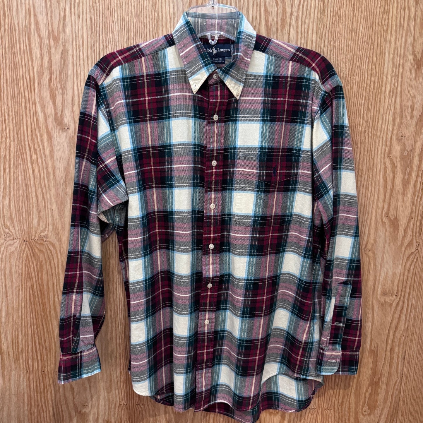 Vintage 1990s Ralph Lauren Flannel Cotton Soft Heavy M Blair Men's Plaid Red Gre