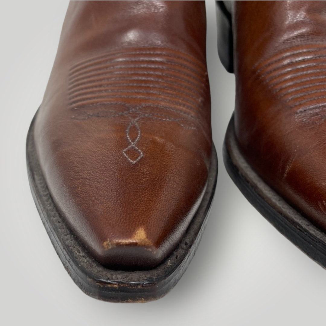Vtg Lucchese Classic Brown Brush Off Goat Cowboy Boot Men Western Snip Toe 12.5A