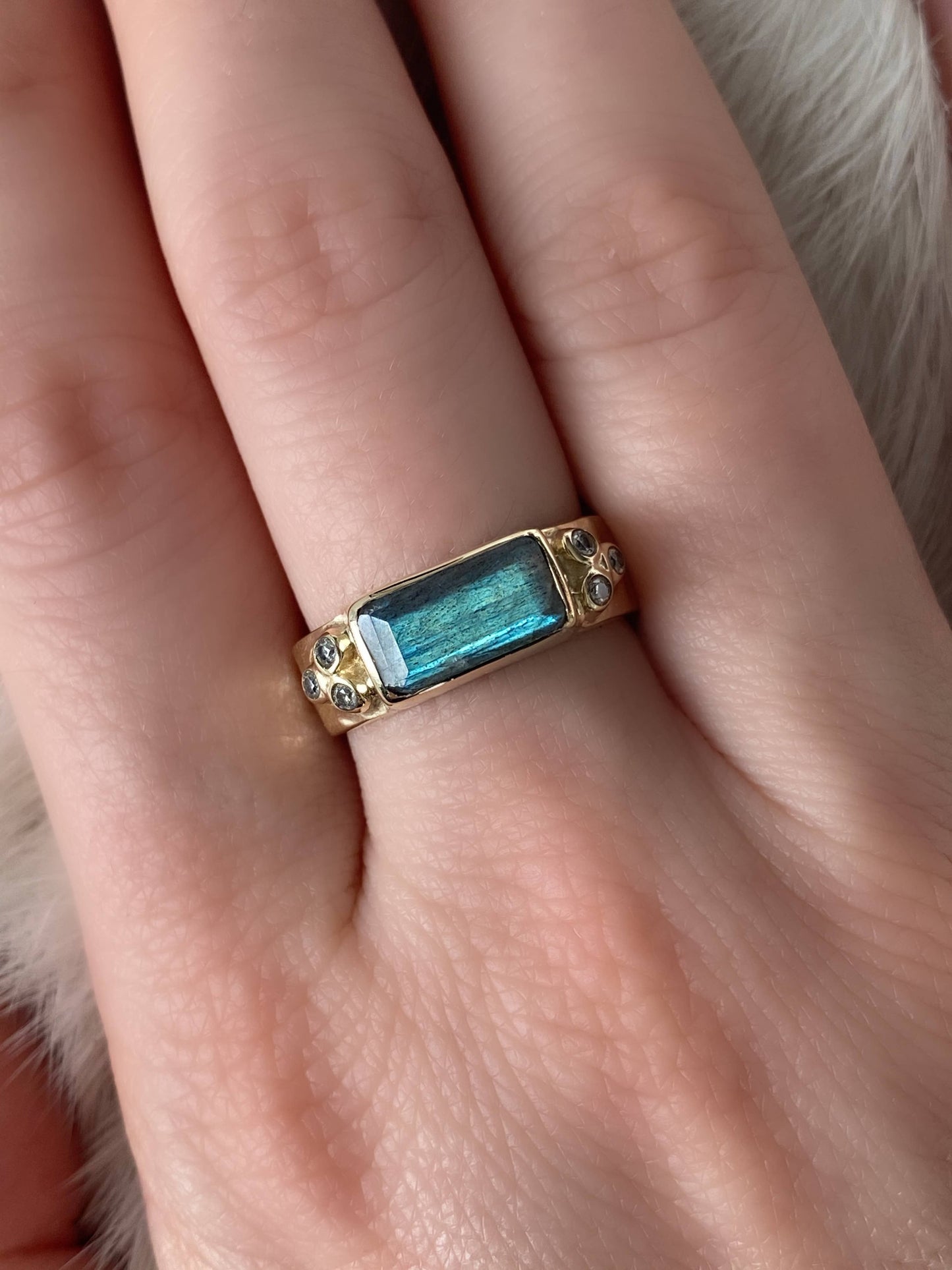 Brass Labradorite Bar Ring