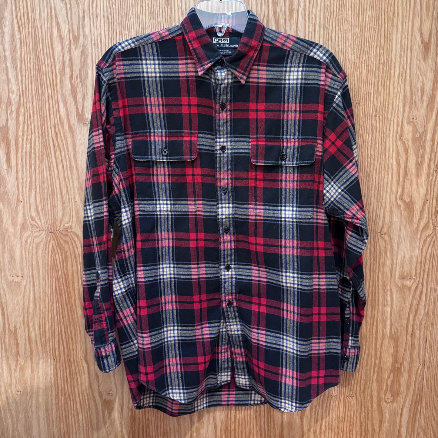Vintage 1990s Polo by Ralph Lauren Flannel Cotton Soft Heavy M Black Red Plaid