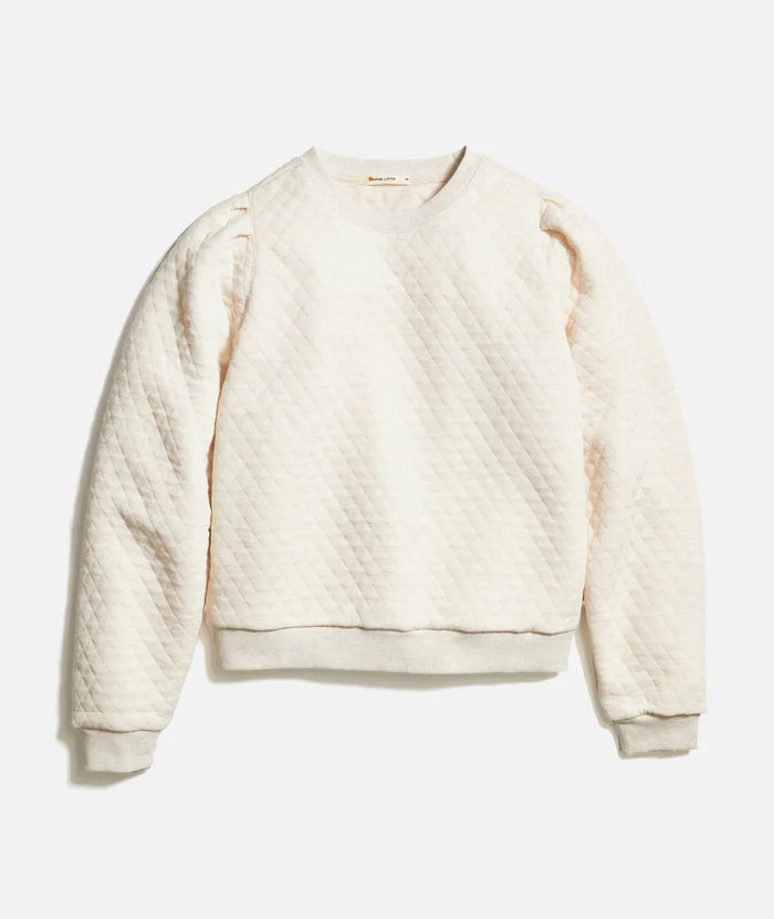 Women's Corbet Quilted Puff Sleeve Crewneck in Oat Heather