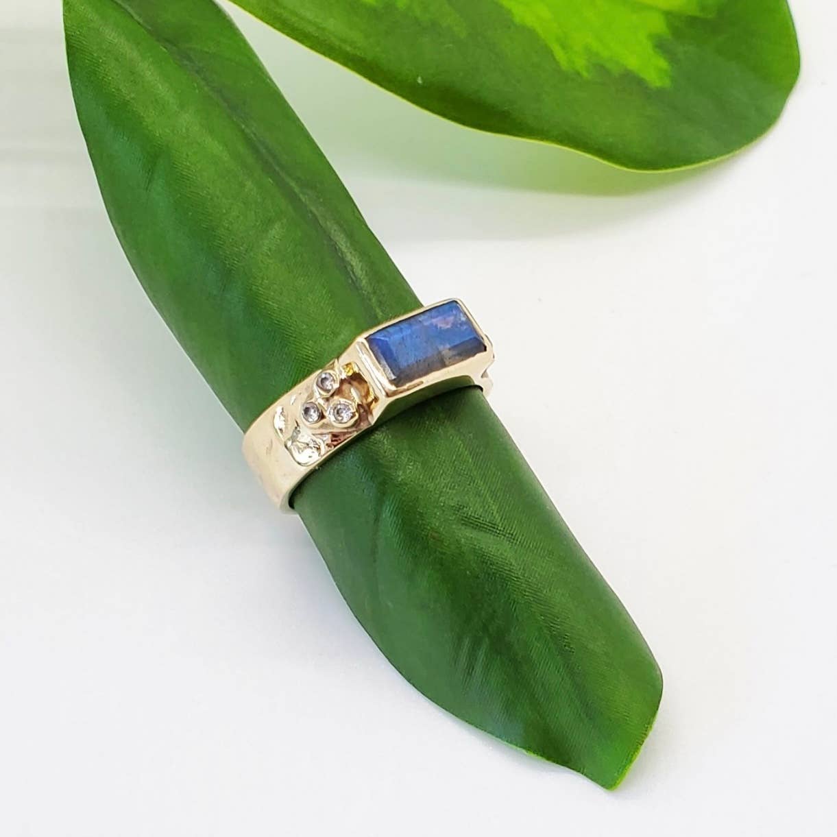 Brass Labradorite Bar Ring