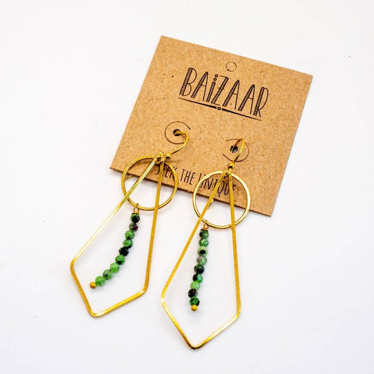 Brass Geometric Stone Drop Earring