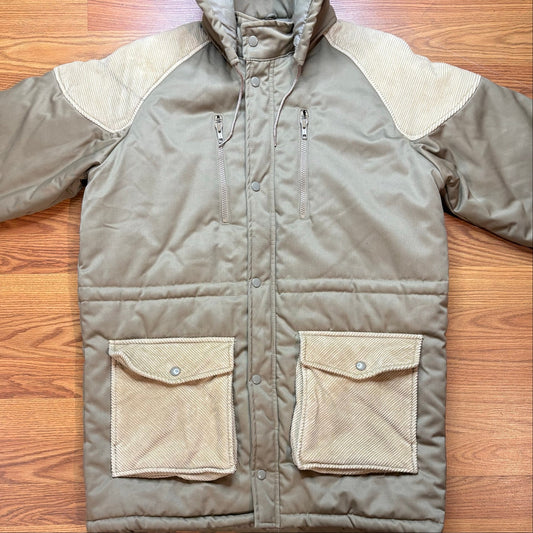 Vintage 1980s Outdoor Exchange Jacket Mens L Insulated Hooded Corduroy Brown
