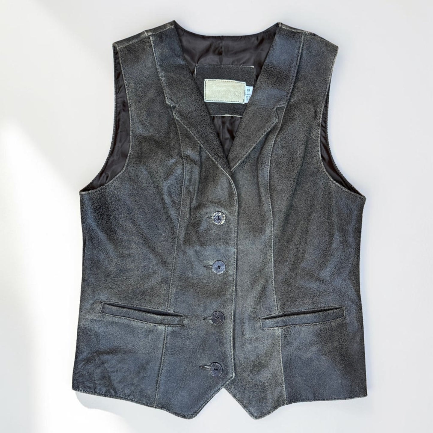 Vintage Y2k Mavericks Leather Vest Distressed Brown Women's Small