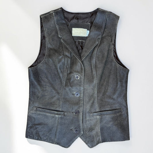 Vintage Y2k Mavericks Leather Vest Distressed Brown Women's Small