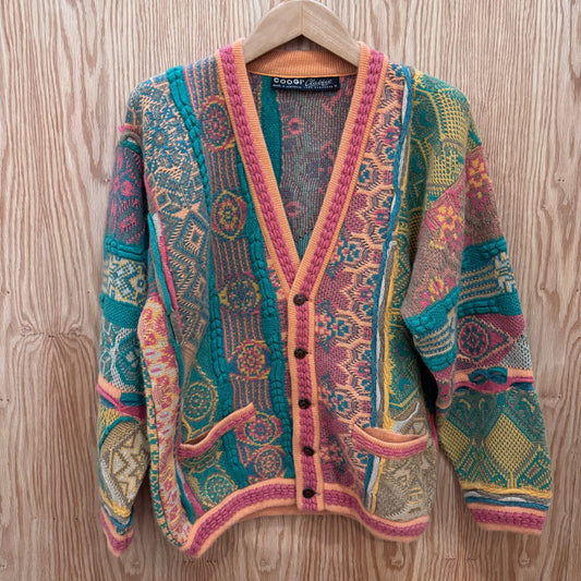 Vintage Coogi Cardigan Sweater 100% Cashmere 1990s Pastel Button Soft M