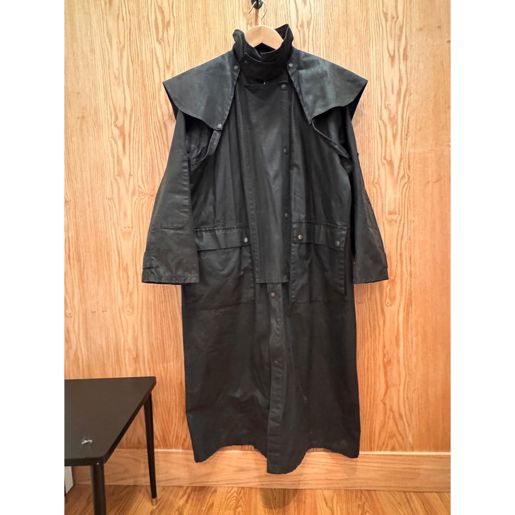 Vintage Australian Outback Outfitters Mens XL Black Oilskin Duster Coat Full