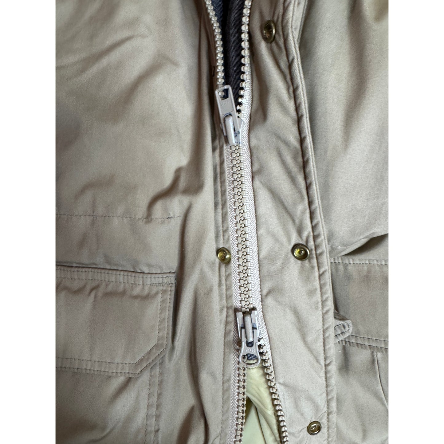 Vintage LL Bean Khaki Tan Stadium Parka Overcoat Mens Wool Lined M Men's