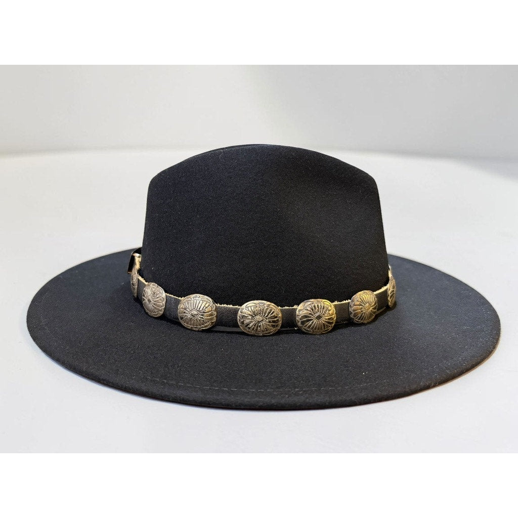 Vintage Hat Band Navajo Sterling Silver Concho & Leather Signed RB Southwestern