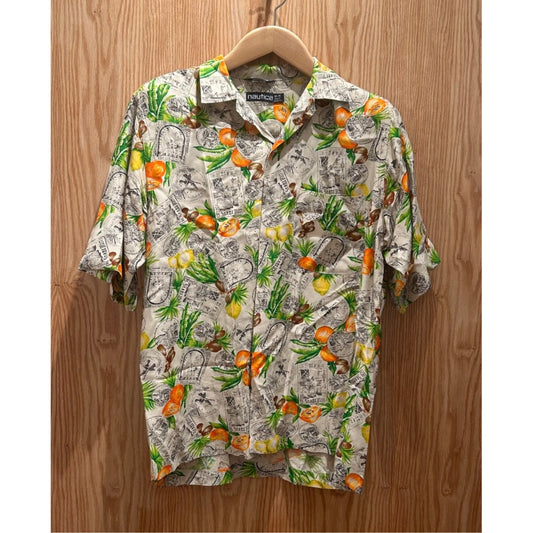 Nautica Tropical Hawaiian Button Down Casual Half Sleeve Shirt Men's M Citrus