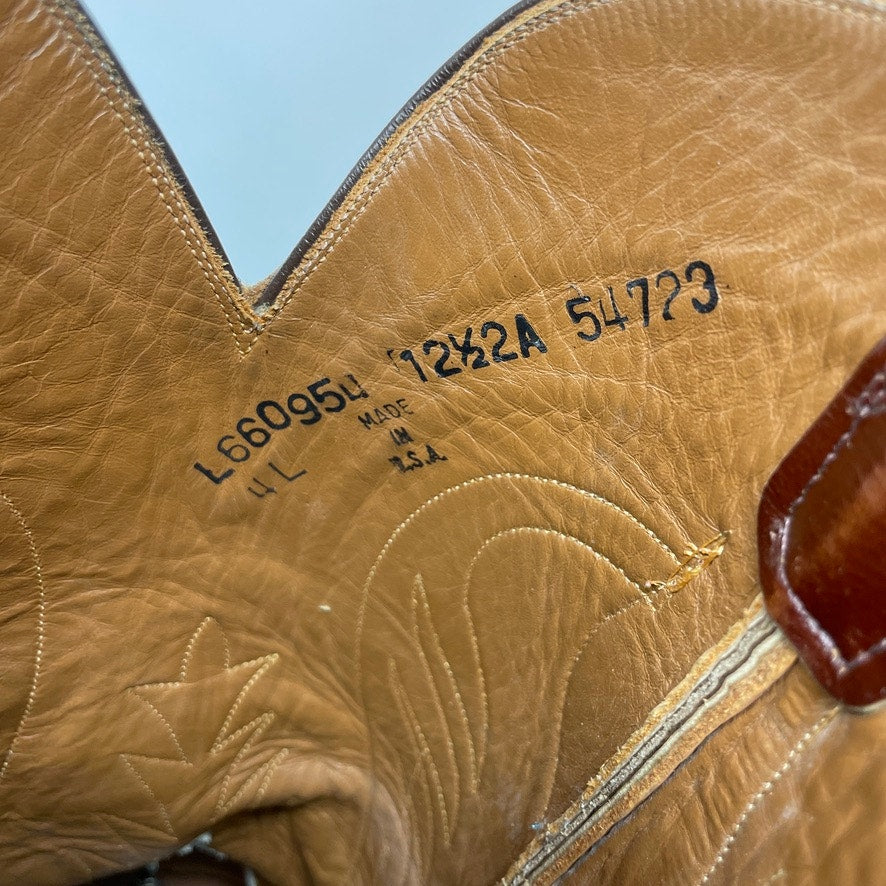 Vtg Lucchese Classic Brown Brush Off Goat Cowboy Boot Men Western Snip Toe 12.5A