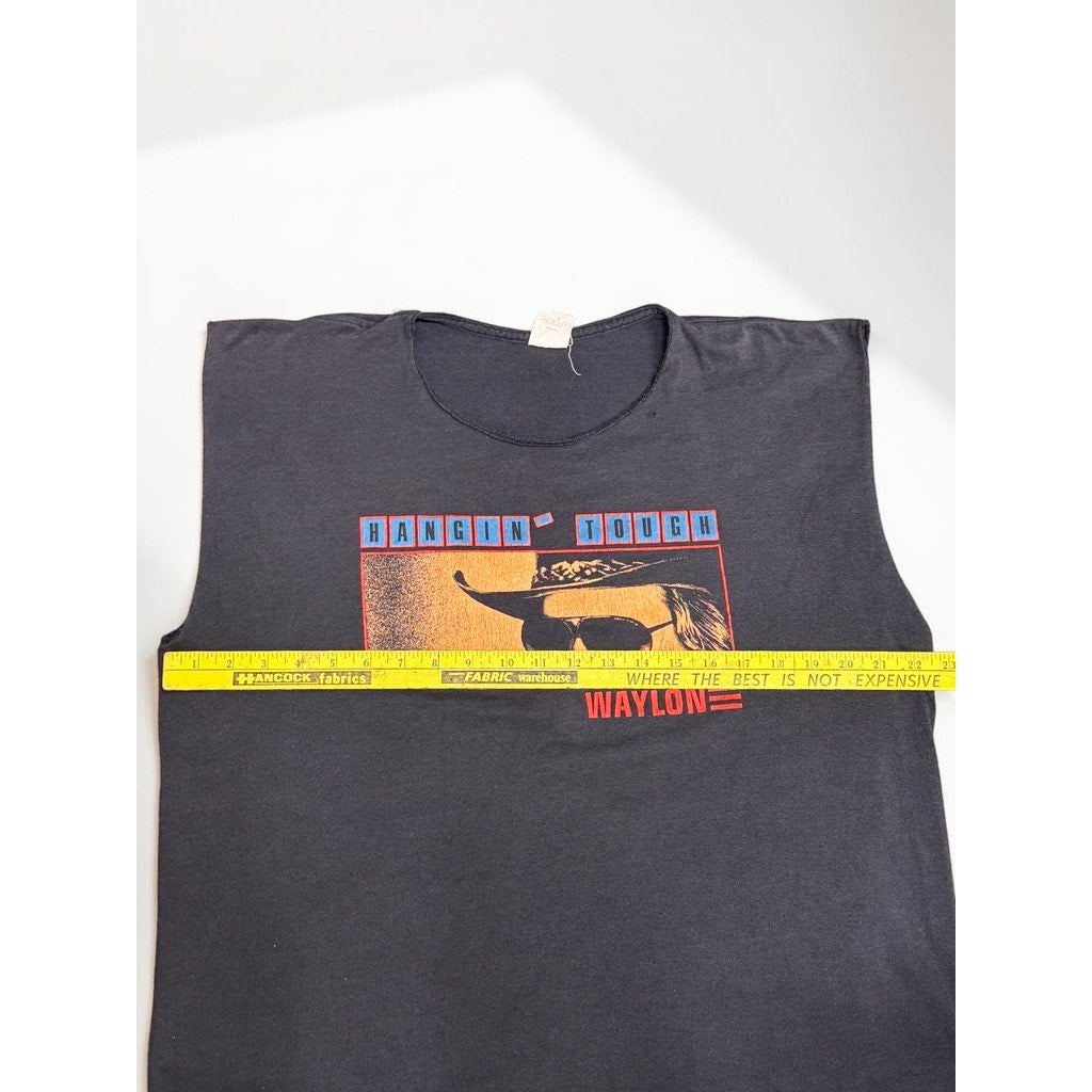 Vintage T-Shirt Waylon Jennings Hangin' Tough Tour 1987 Sleevless Cutoff L