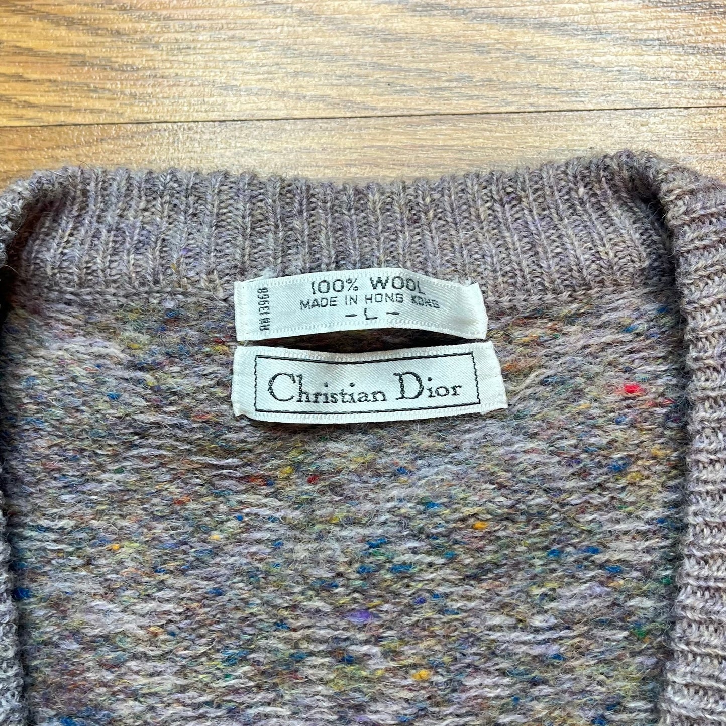 Vintage 1980s Christian Dior 100% Wool Geometric Knit V Neck Sweater Mens Large