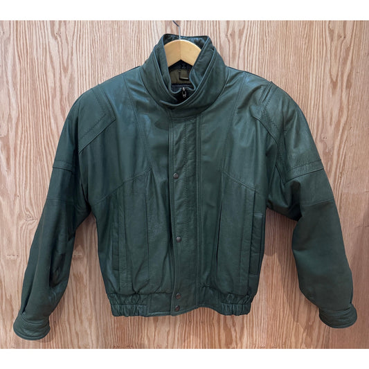 Vintage 1990s Saxony Leather Jacket Bomber Green Rare Men's Large Excellent