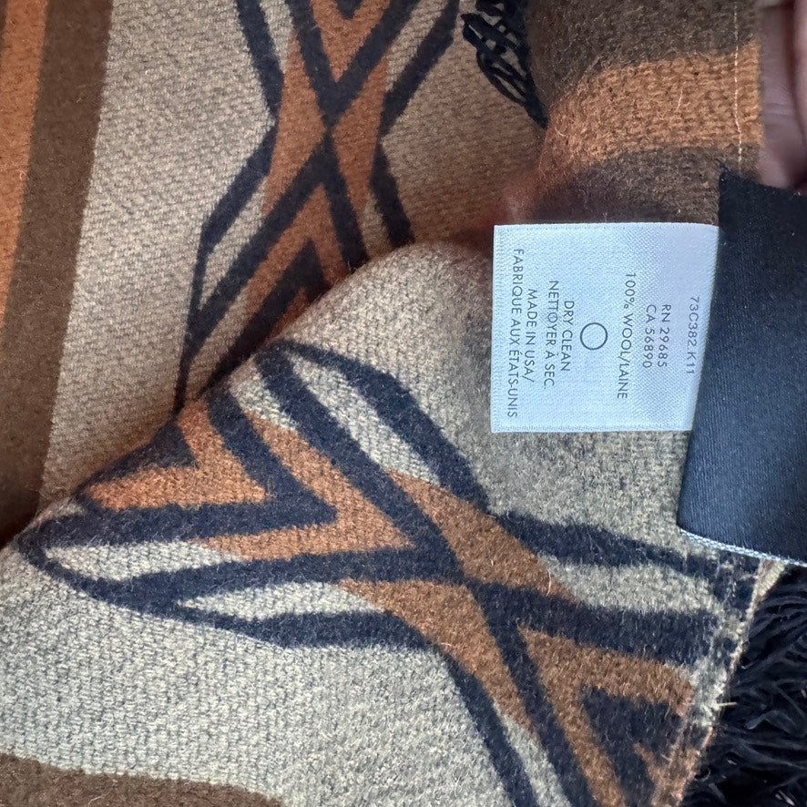 Pendleton Fringed Throw Chimayo Neutrals Black Tan Brown Red 100% Wool  60”x64”