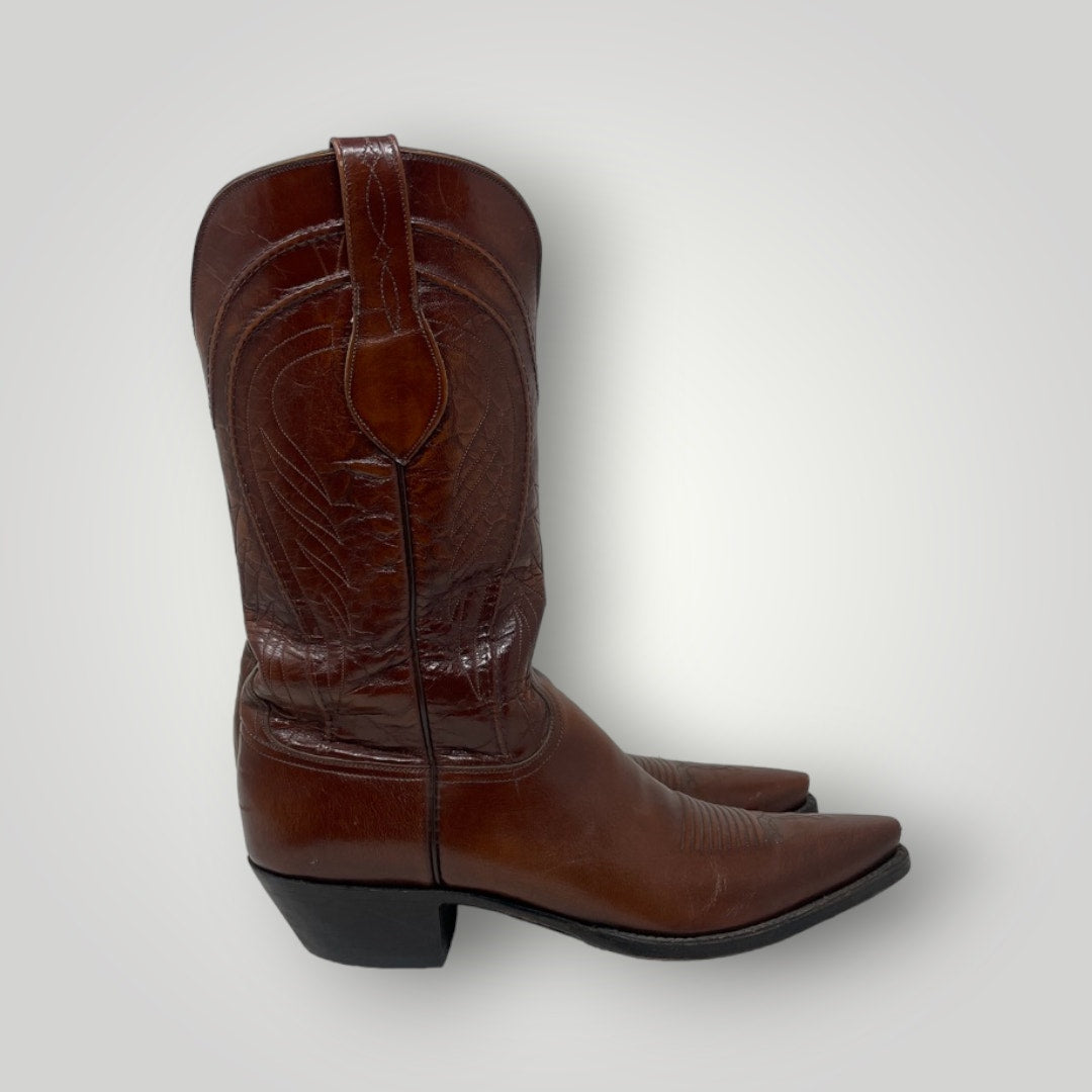 Vtg Lucchese Classic Brown Brush Off Goat Cowboy Boot Men Western Snip Toe 12.5A