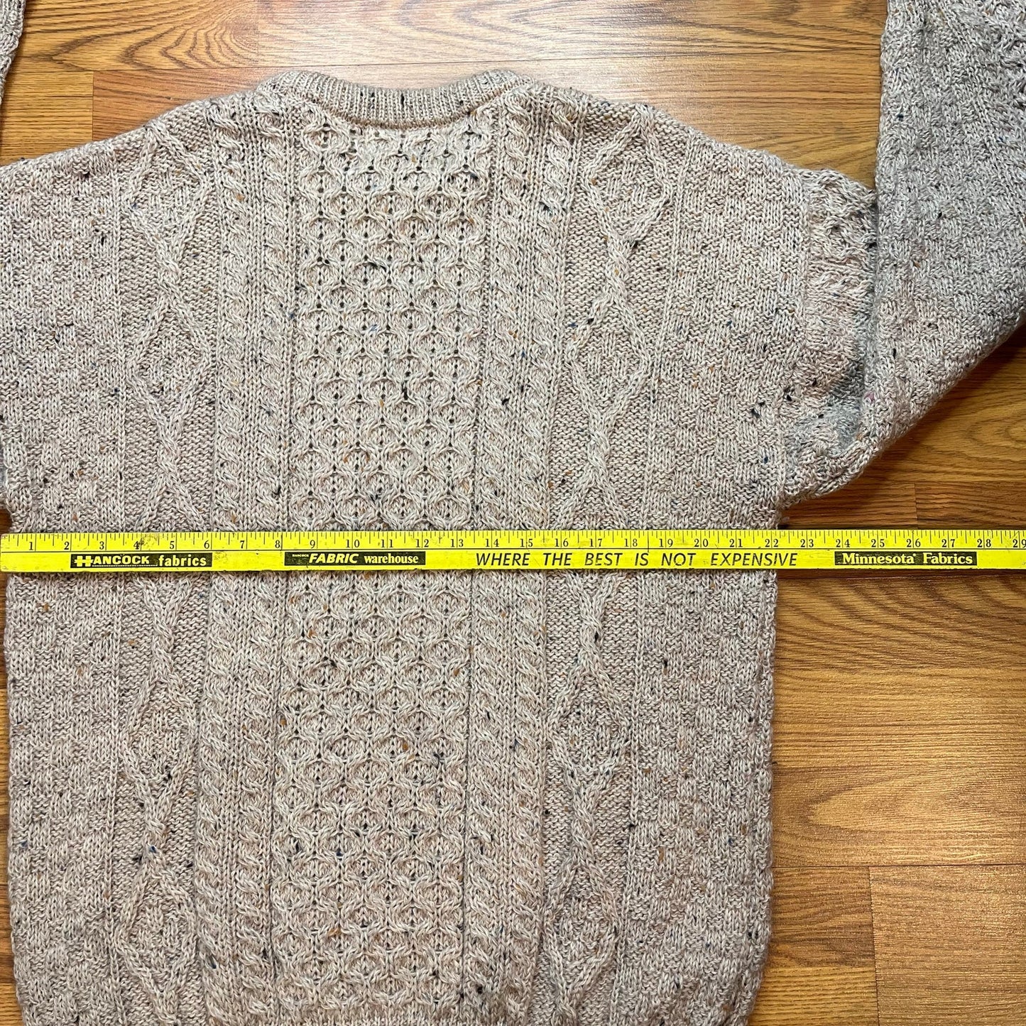 Vtg Aran Crafts Ireland Wool Fisherman Sweater Oatmeal Heather Speckle Men Lg