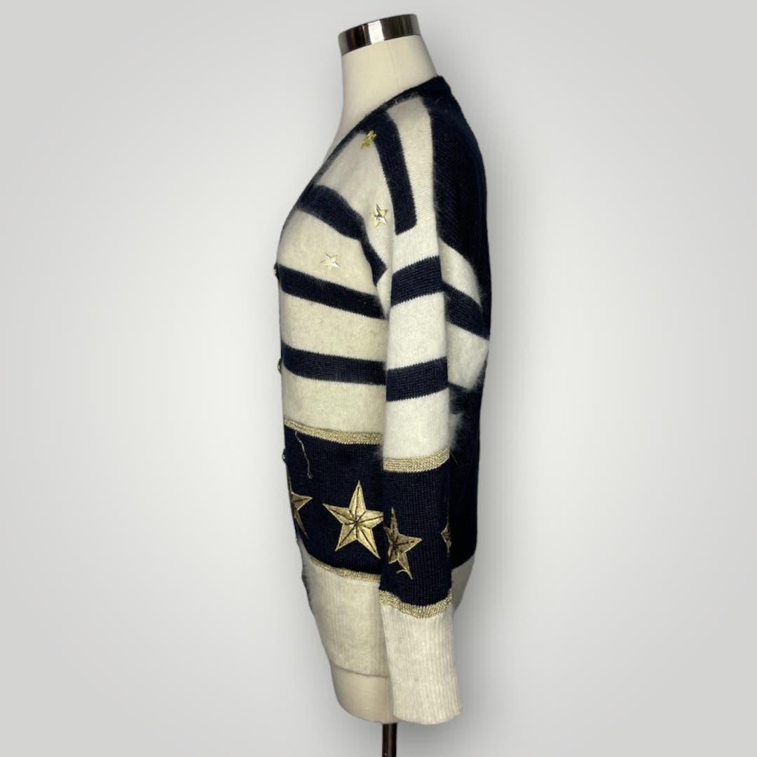 Vintage Nautical Theme Star Angora Lambswool Striped Cardigan Sweater