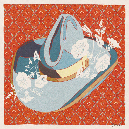 Blue and Red Cowboy Hat Floral Art Print