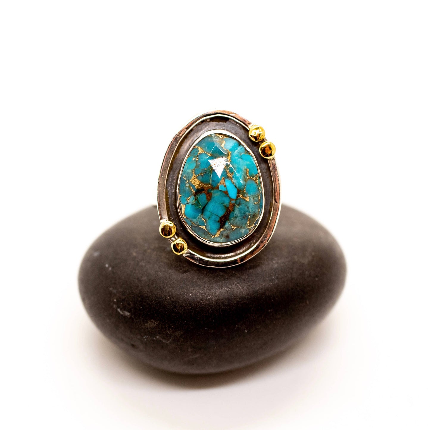 Sterling Silver Copper Turquoise Galaxy Ring