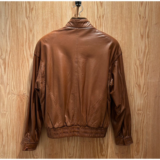 Vintage 1990s Saxony Brown Leather Moto Style Jacket Men's Medium