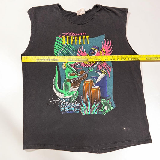 Vintage Jimmy Buffett T-Shirt Jimmy's Jump Up Black Parrot Cutoff Mens
