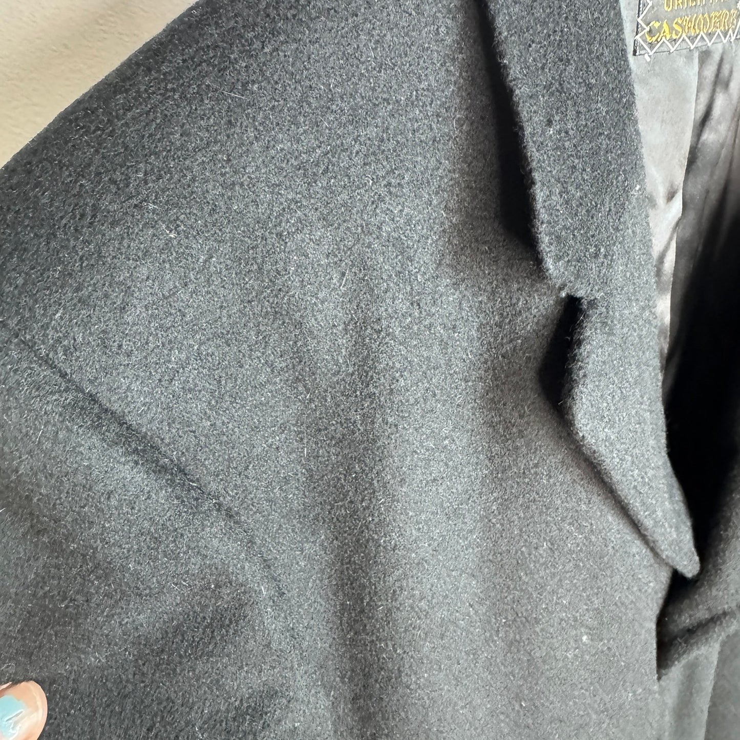 Vintage Cashmere Overcoat 1980s Varsity Town Black Long Coat Men's L/XL