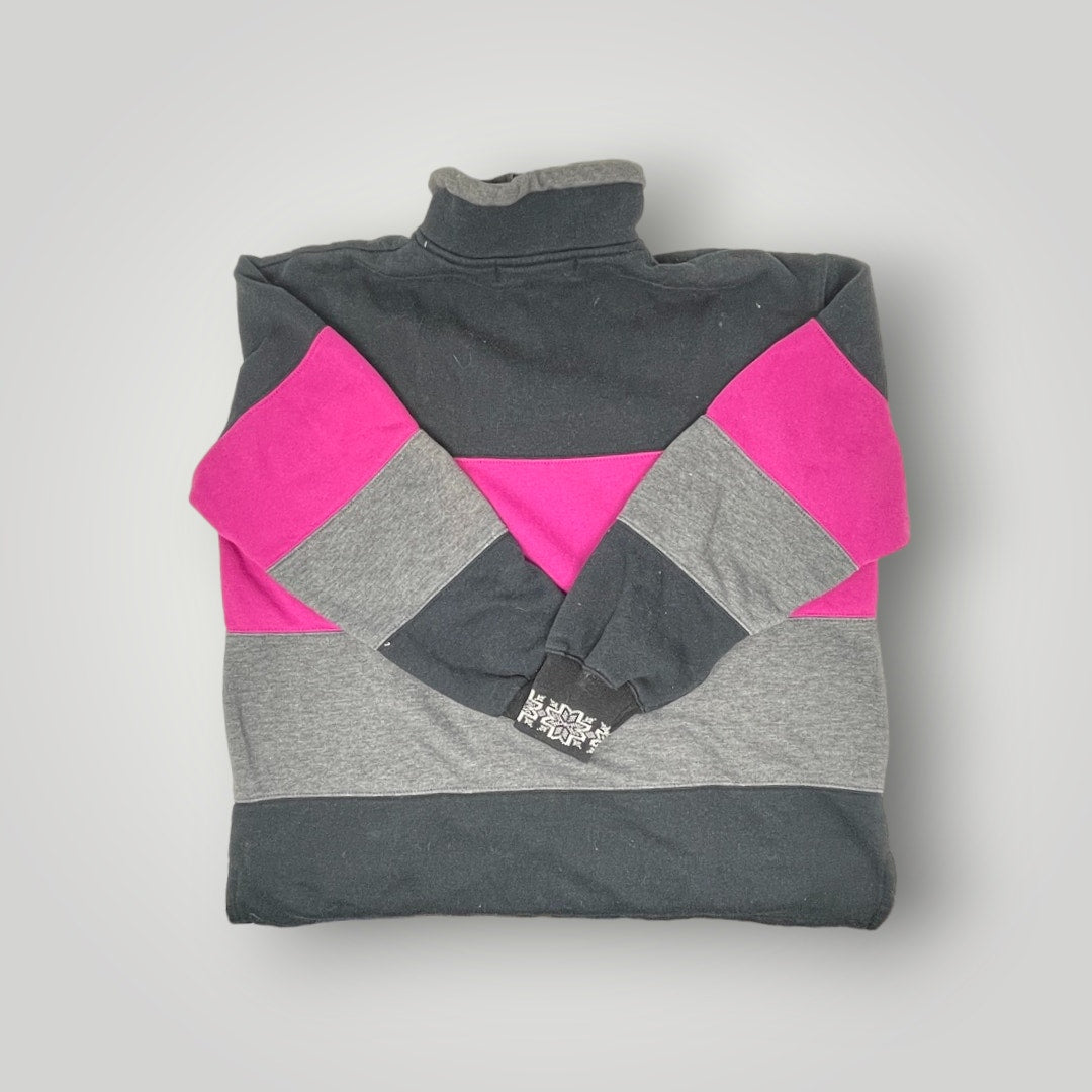 Vtg Pacer Petite Medium 1/4 zip Pullover Colorblock Snowflake Pink Black Gray
