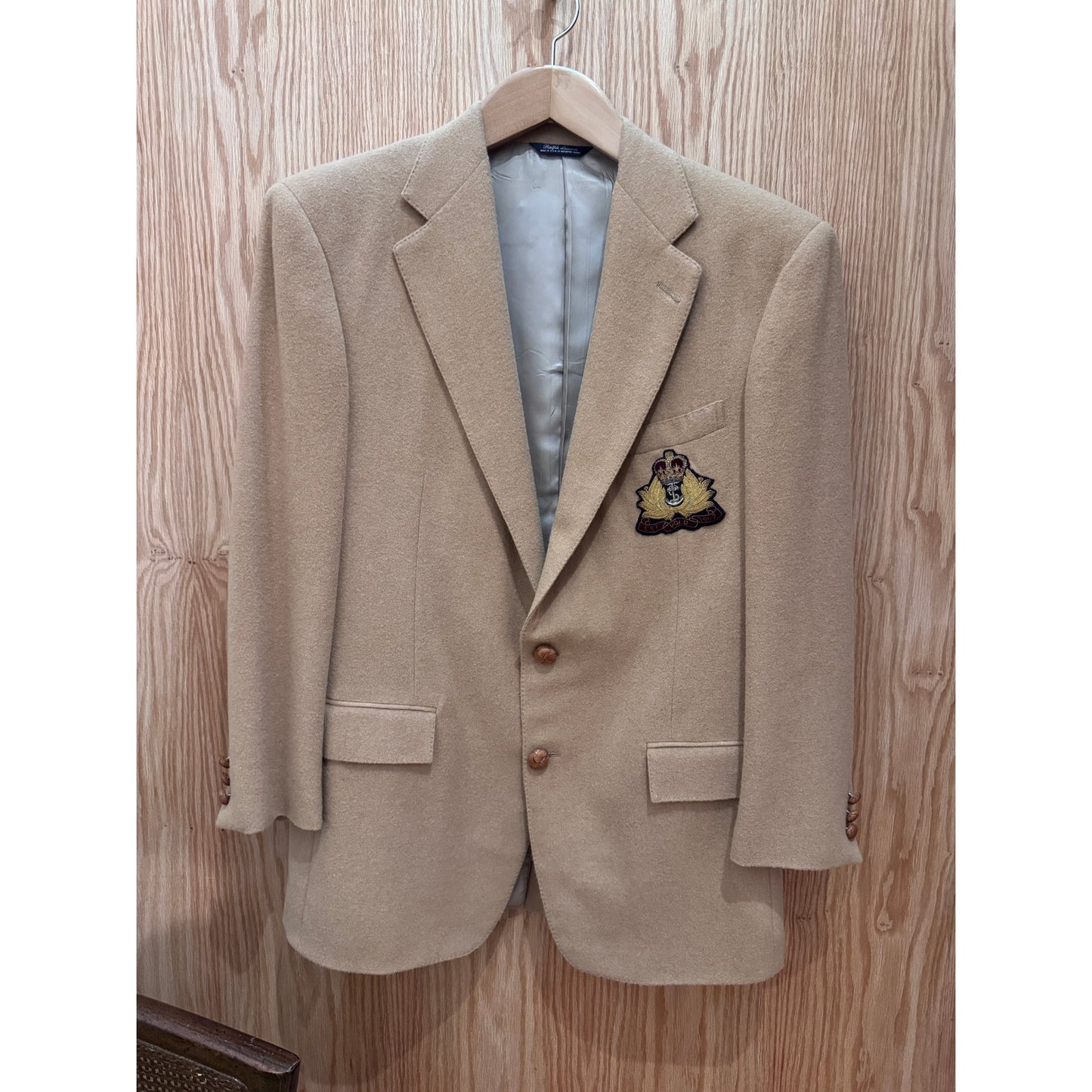 Vintage Camel Wool Ralph Lauren Blazer Crest 3D Men's Large