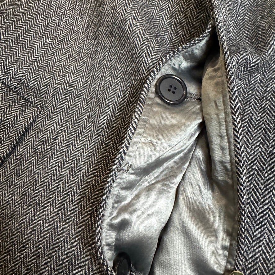 Vintage 1960s Homer Reed Herringbone Wool Long Coat Men's Large Gray Ivy League