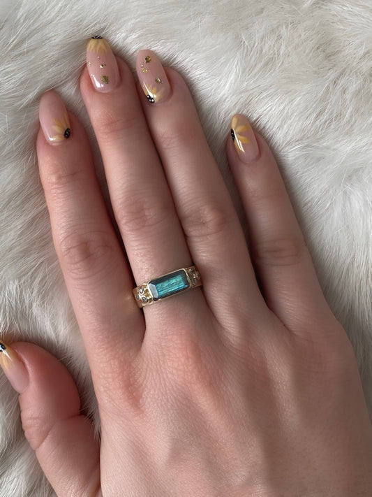 Brass Labradorite Bar Ring